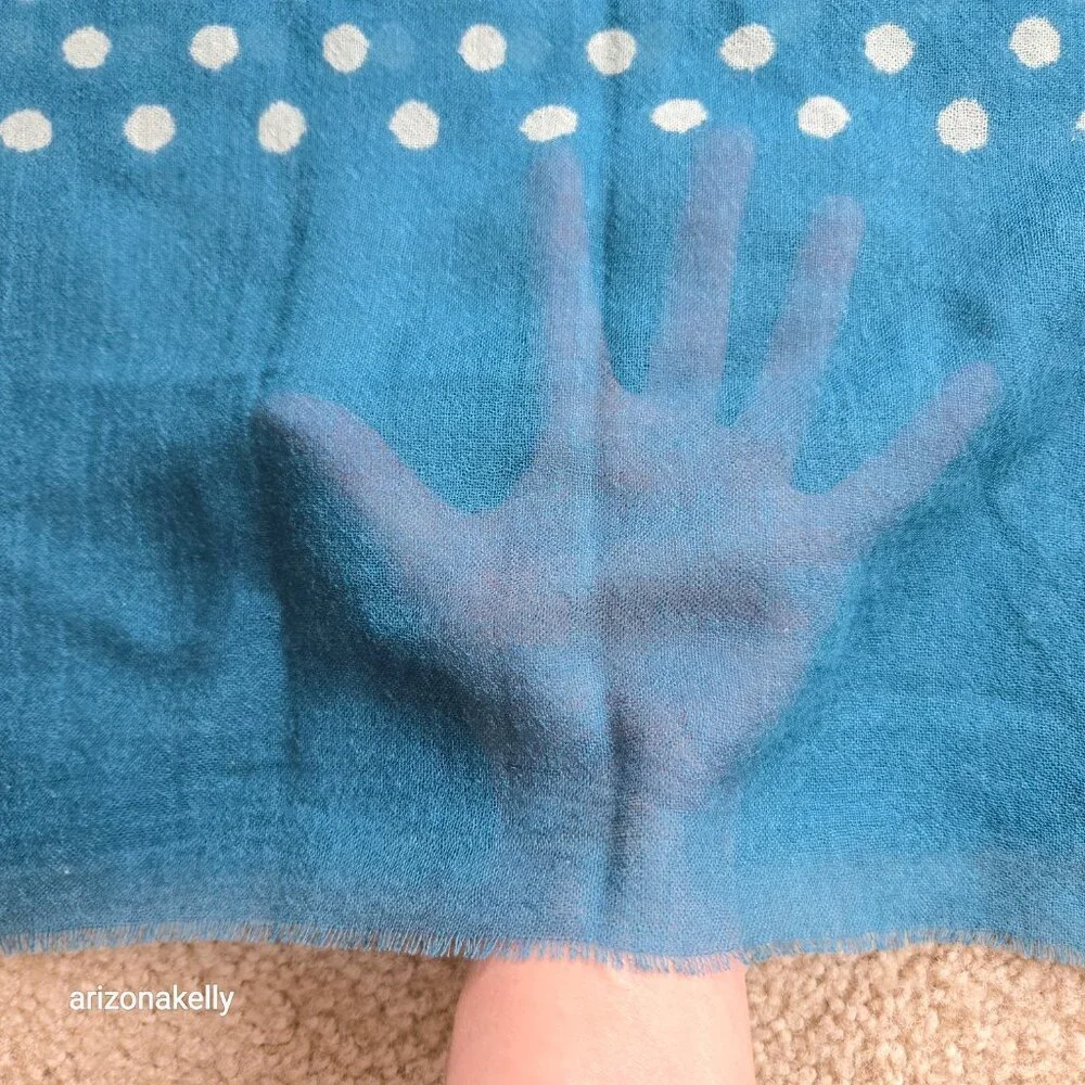 Wool/Silk Lightweight Polka Dot Scarf Blue - Picture 4 of 10